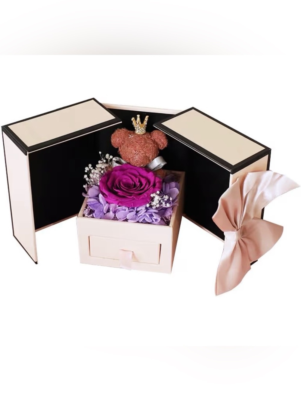 Preserved eternal rose gift box with necklace